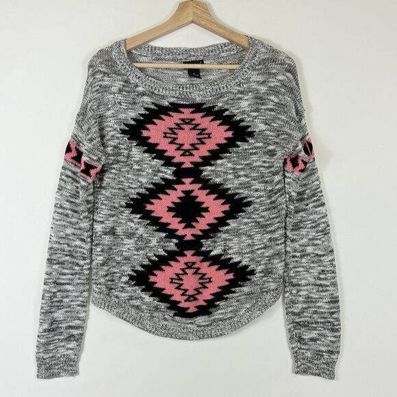 Vintage Wet Seal Womens Medium Y2K Aztec Diamond Glitter Pullover Crop Sweater - Picture 2 of 6